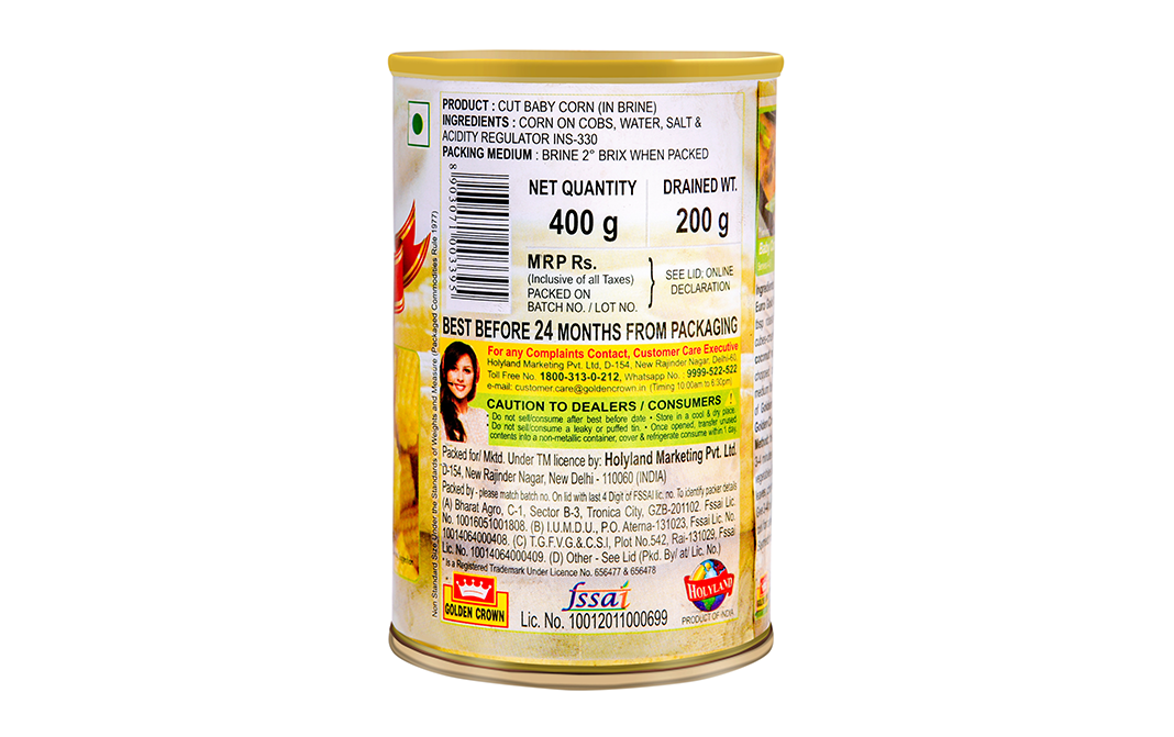 Golden Crown Cut Baby Corn    Tin  400 grams